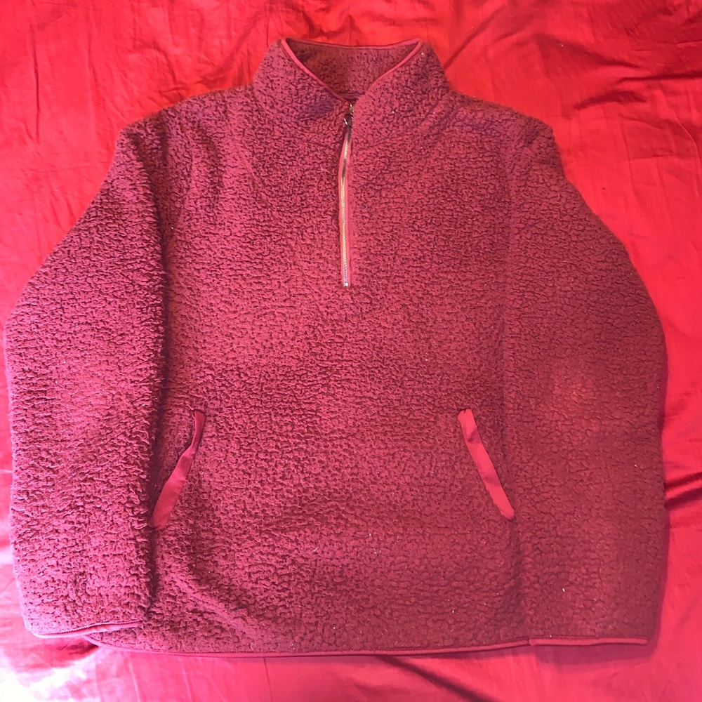 Dark red sherpa pull over sweatshirt